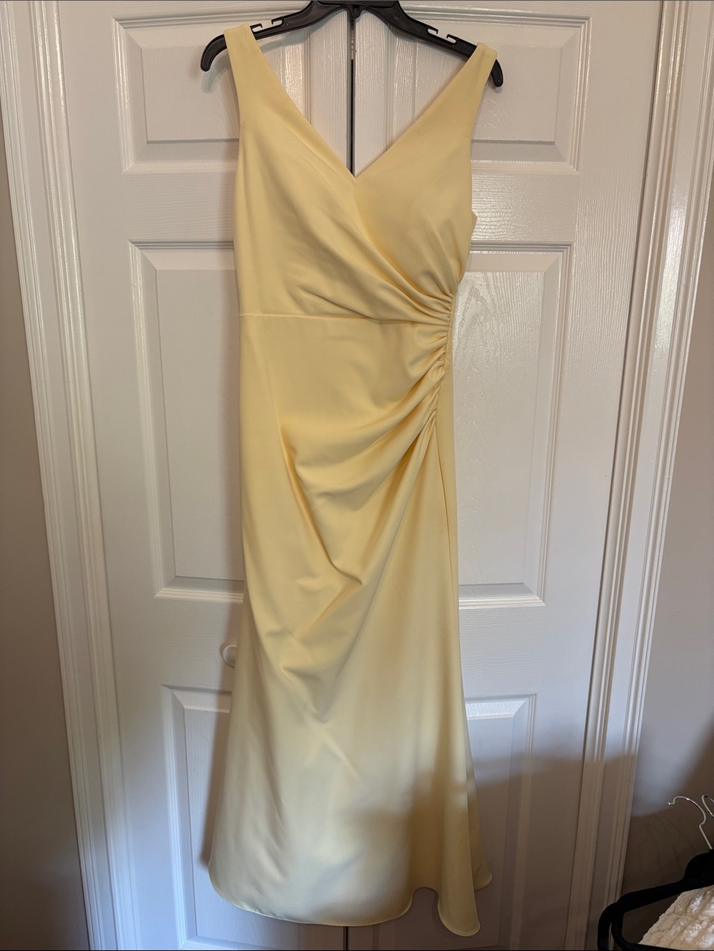 Revelry Pale Yellow V-Neck Ruched Midi Dress